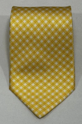 Corbata geométrica para hombre ETRO MILANO hecha en Italia amarilla y blanca 100 % seda 56”x3,75” Foto 1 de 4