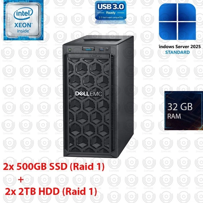 Dell PowerEdge T140 Server Xeon E-2124 28GB RAM H730P 4TB Windows Server2025 - Image 1 of 2