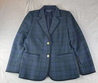 Blazer Brooks Brothers para mujer talla 16 botones dorados a cuadros ribete de terciopelo Foto 1 de 4