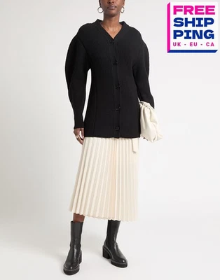 RRP €1390 JIL SANDER Wool Cardigan DE34 US4 UK8 S Black V-Neck Made in Italy — 第 1/4 张图片