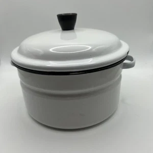 Vintage Enamel Dripping Pot & Lid Black White Retro Bumper Harvest No Strainer - Bild 1 von 19