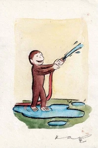 H E Ray Curious George acuarela jugando con una manguera de agua - Imagen 1 de 1