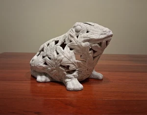 Einzigartiger Frosch Handarbeit rot Ton Keramik Figur Kerzenhalter Veranda 7" x 5" - Bild 1 von 6