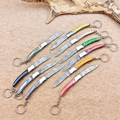 LOT OF 10 PC Handmade Damascus Steel Pocket Folding Knives – W/Keychain IT-2993 - Image 1 of 4