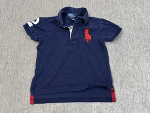 Ralph Lauren Polo Shirt Boys Size 4 Navy Blue Big Pony Rugby Short Sleeve 2 Logo - Picture 1 of 9