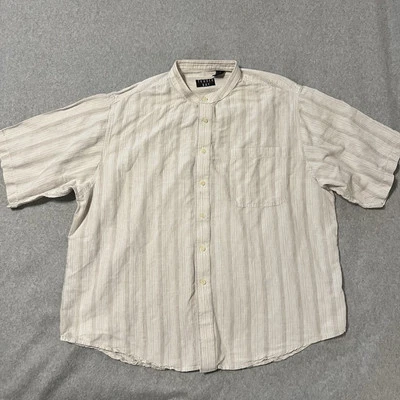 Trader Bay Shirt Men’s White XL Stripes Linen Blend Band Collar Beach Resort Fun - Image 1 of 4