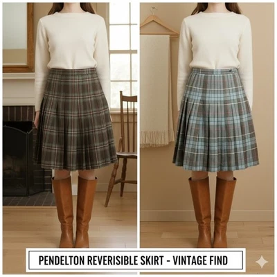 Saia de lã xadrez reversível vintage Pendleton edição limitada tamanho 8 plissada #0752 - Imagem 1 de 4