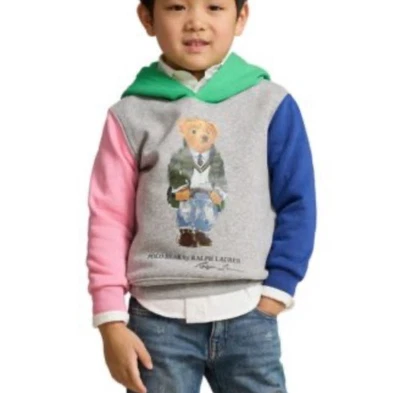 Polo Ralph Lauren Niños Gris Bloque de Color Polo Oso Gráfico Polar Pullover Sudadera con Capucha Foto 1 de 4