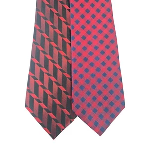 Lot of 2 IZOD & Arrow 100% Silk Neckties Red Black Blue Check Geometric Modern - Picture 1 of 7