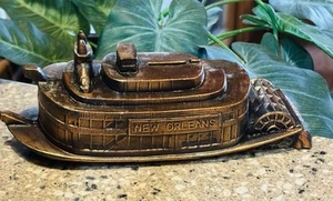 Vintage Metal Copper Patina RIVER Paddle Boat COIN BANK New Orleans Natchez - Bild 1 von 5