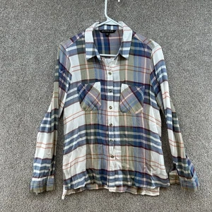 Zac & Rachel Women's Button Up Size Large Petite Blue Multicolor Plaid Collared - Picture 1 of 11