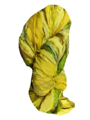 Recycled Sari Silk Ribbon Yarn -Yellow, Green, Shaded -50 GMS - Boho Ribbon - Image 1 of 4