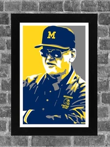 Michigan Wolverines Bo Schembechler Retrato Estampado Deportivo Arte 11x17 pulgadas - Imagen 1 de 1