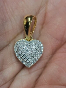 MOISSANITE 925 Silver 14K Gold Iced Small Ladies Heart Shaped Love Pendant Charm - Picture 1 of 9