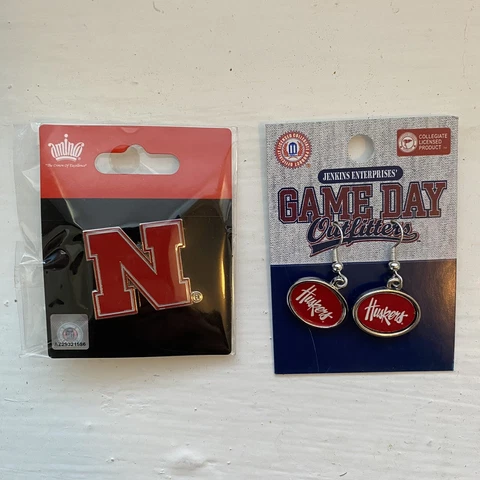Nebraska Cornhuskers Earrings Nebraska University New Big N And Horizontal Oval Cover