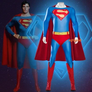 DC 1978 Superman Cosplay Bodysuit Jumpsuit Cloak Costume Halloween Adults Mens - Picture 1 of 14