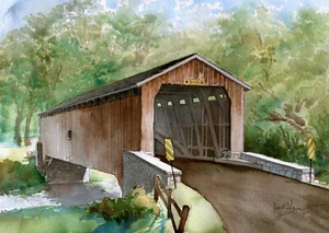 Hunsecker's Mill puente cubierto, condado de Lancaster PA. James Mann impresiones artísticas - Imagen 1 de 2