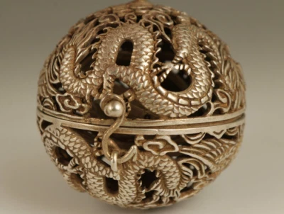 Old Tibet Silver Copper Hand Carved Dragon Phoenix Statue Incense Burner Buddha - Image 1 of 4
