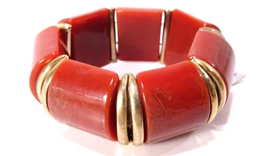 Lee Angel Women's Marble Resin Cube Gold Spacer Bracelet NWT 187 Burgundy - Image 1 of 4
