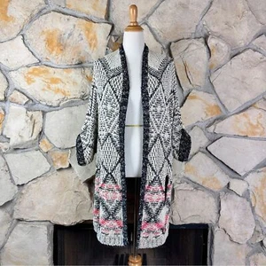 Cárdigan Suéter Jacquard Frente Abierto Maje Crudo y Negro | XL - Imagen 1 de 7