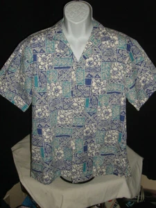 JADE FASHIONS PURPLE/GRAY FLORAL PRINT COTTON BLEND S/S HAWAIIAN SHIRT SZ. M - Picture 1 of 9