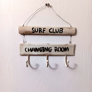 Surf Club Changing Room Clothing Towel Jacket Swimsuit Hooks Whitewash - Picture 1 of 5