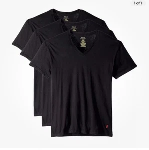 Polo Ralph Lauren Mens Undershirt Cotton Tee Classic Fit V-Neck SMALL Black New - Picture 1 of 6