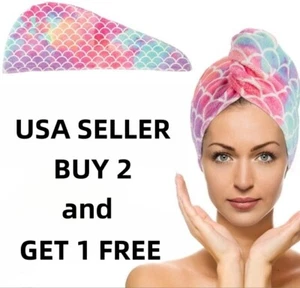 Mermaid Rapid Fast Drying Hair Absorbent Towel Turban Wrap Soft Shower Bath Hat - Picture 1 of 5