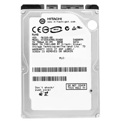 Hitachi Hard Drive 80Gb HTS543280L9SA00 8Mb Cache 5400Rpm SATA II 2.5'' Inch - Image 1 of 4