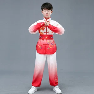Kids Girls Boys Outfit Top Pants Set Dragon Pattern Stage Training Chinese Style - Picture 1 of 16