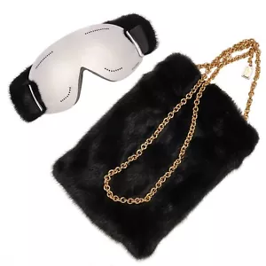DOLCE & GABBANA Chain Bag Mink Fur Ski Mirror Goggles Sunglasses Black Gold - Picture 1 of 6