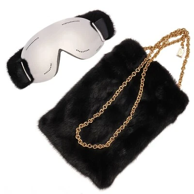 DOLCE & GABBANA Bolso de Cadena Piel de Visón Esquí Espejo Gafas de Sol Negro Dorado Foto 1 de 4