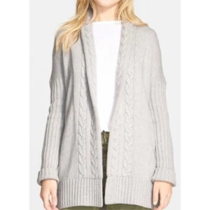 Autumn Cashmere Gray Wool Blend Cardigan Sweater XS Open Front Cable Knit Cozy - Picture 1 of 8