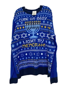 Ugly Christmas Sweater XXL Menorah Hanukkah Jim Morrison Doors Funny NWT - Picture 1 of 5