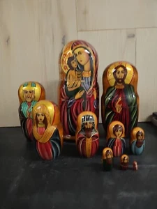 Russian Nesting Dolls Jesus Christ Religious Artist Signed Set of 10 Matryoshka - Picture 1 of 7