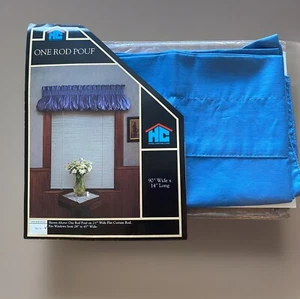 NEW 1980s Balloon Valance Chintz Fabric Blue Poof 90x14” Retro USA - Picture 1 of 5