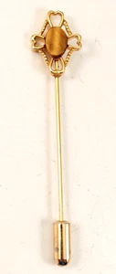 Vintage Gold Tone Tiger's /Cat's Eye Lapel Pin - Picture 1 of 4