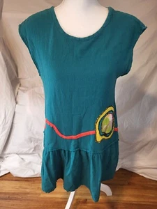 Vtge Lagenlook Art To Wear Cotton Ways Green Boxy Tunic Dress - Picture 1 of 6