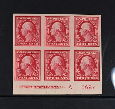 USA Scott # 384 Imperf Plate Block of 6 Imprint "A" VF OG NH Stamps Cat $260 - Image 1 of 2