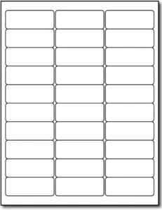 White Removable Labels - Address Size 1" X 2 5/8" - 30 per Sheet - for Inkjet/La - Picture 1 of 2