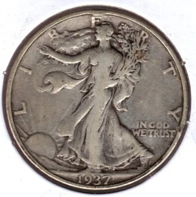 1937 WALKING LIBERTY SILVER HALF DOLLAR GRADES VERY FINE ..ACTUAL COIN  #C15707 - Image 1 of 2