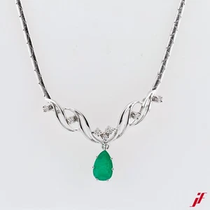 Collier 585/14K Oro Bianco 1 Smeraldo 7 Diamanti - Valore - Foto 1 di 2