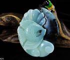 100% Natural Hand-Carved Jade Pendant Jadeite Necklace Angelfish&Seashell 927I