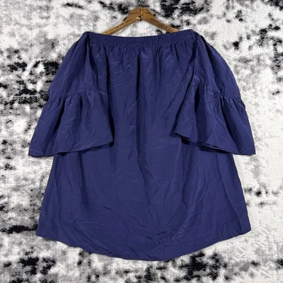 Lilly Pulitzer Top 女式小号海军蓝 100% 真丝露肩喇叭袖 — 第 1/4 张图片