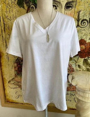 Top Susan Graver Modern Essentials Cool Algodón Manga Corta Blanco L Nuevo Foto 1 de 4