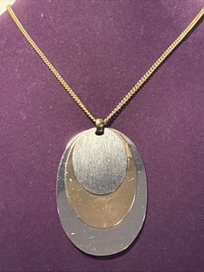 Napier Modernist Rhodium Plated Goldtone And Blackened Metal Pendant Necklace - Picture 1 of 6