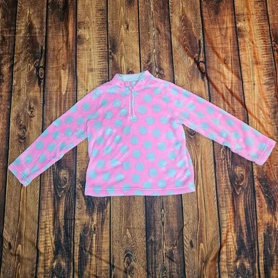 Hanna Andersson Girl's Fleece Half Zip Pullover Pink  Polka Dots Size 8  (130cm) - Image 1 of 4