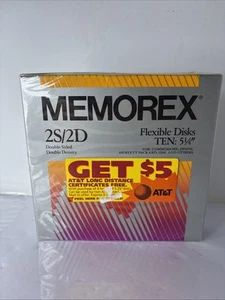 Vintage Memorex Flexible Floppy Disks 5 1/4" Sealed Pack of 10. - Afbeelding 1 van 6