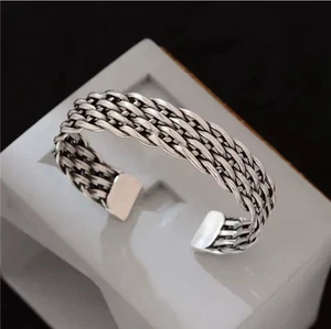 Solid 925 Sterling Silver Mens Heavy Woven Torque Bangle Cuff Bracelet UK NEW - Picture 1 of 4