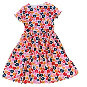 LANDS' END Girl's Floral Dress Size 14 100% Cotton Midi Fit & Flare White Pink - Picture 1 of 6